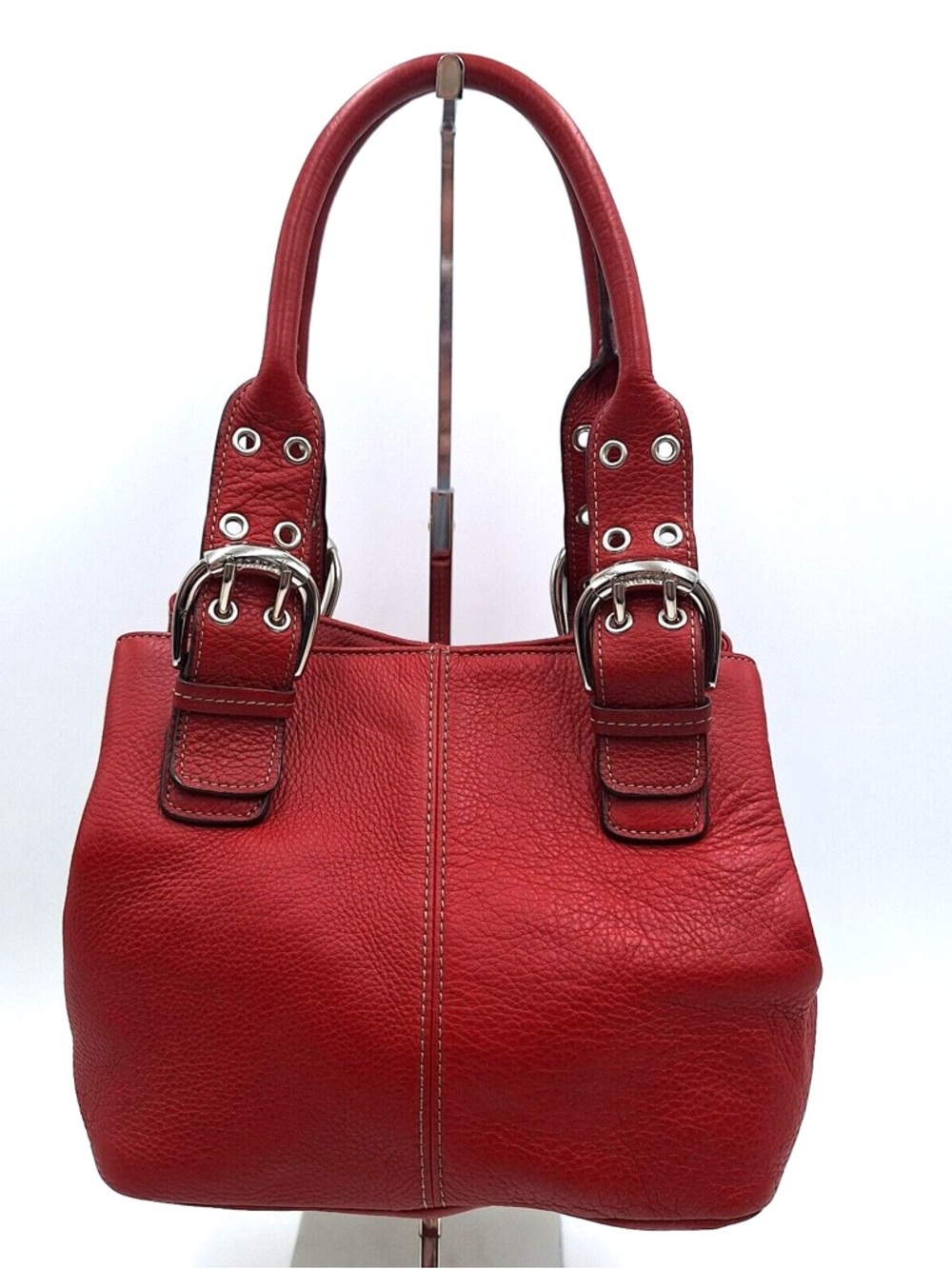 Tignanello Red Pebbled Leather Double-Handle Shoulder Bag